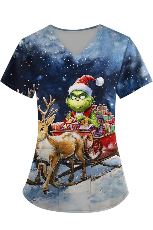 Blusas médicas con estampado de Grinch para mujer